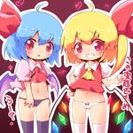  ahoge ayakashi_(monkeypanch) blonde_hair blue_hair blush flandre_scarlet multiple_girls navel panties red_eyes remilia_scarlet short_hair siblings sisters thighhighs touhou underwear wings 