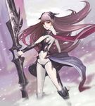  armor cape consent_(oituku) highres horns huge_weapon long_hair navel panties pink_hair pixiv_fantasia pixiv_fantasia_4 red_eyes solo underwear weapon 