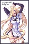  blonde_hair blue_eyes bottomless elbow_gloves fingerless_gloves gloves guilty_gear hair_over_one_eye hairband long_hair millia_rage orebalgum prehensile_hair very_long_hair 