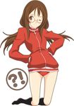  1girl akaho_sakura bad_id bad_pixiv_id brown_eyes brown_hair buruma glasses jacket k-on! long_hair one_eye_closed solo twintails yamanaka_sawako 