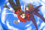  age_difference brown_eyes brown_hair buttons falling father_and_son fingerless_gloves gloves kratos_aurion lloyd_irving short_hair sky tales_of_(series) tales_of_symphonia 