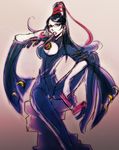  bayonetta bayonetta_(character) black_hair glasses gun igarashi_ran_(igatz) long_hair sitting solo weapon 