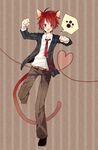  animal_ears bad_id bad_pixiv_id belt blazer blush cat_ears cat_tail full_body highres ittoki_otoya jacket kashiwaba_hisano male_focus necktie open_mouth red_eyes red_hair school_uniform solo tail uta_no_prince-sama 