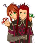  ? anger_vein asch bad_id bad_pixiv_id gloves green_eyes long_hair luke_fon_fabre multiple_boys mushroom red_hair surcoat sweat tales_of_(series) tales_of_the_abyss tokiko_(337509) 