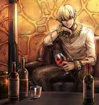  alcohol bad_id bad_pixiv_id blonde_hair bracelet casual fate/zero fate_(series) gilgamesh jewelry male_focus necklace red_eyes sitting solo wine zakki 