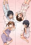  4girls black_hair brown_eyes brown_hair futon loli lying nightgown on_back on_side on_stomach open_mouth pajamas pants pillow shorts side_ponytail sitting smile twin_tails 
