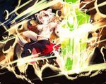  animal_ears bad_id bad_pixiv_id bare_shoulders battle detached_sleeves hat highres inubashiri_momiji red_eyes rock short_hair silver_hair solo sword tail tokin_hat touhou weapon wolf_ears wolf_tail yamaguchi_yoshimi 