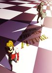 bad_id bad_pixiv_id barnaby_brooks_jr blonde_hair blue_eyes boots checkered checkered_floor coat from_behind glasses green_eyes high_contrast jacket male_focus oui_lion red_jacket tiger_&amp;_bunny 