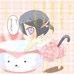  animal_ears bath black_hair bleach bloomer bloomers cat_ears cat_tail chibi eimu_(pixiv3054984) kuchiki_rukia tail translation_request underwear 