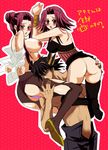  1boy 2girls ass black_hair blue_eyes blush breast breasts brown_eyes corset dual_persona fudou_yuusei group_sex highres izayoi_aki multiple_girls red_eyes red_hair sex short_hair threesome yu-gi-oh! yugioh_5d&#039;s yuu-gi-ou_5d's 