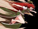  bare_legs braid china_dress chinese_clothes dress hat hoku hong_meiling legs long_hair red_eyes red_hair side_slit solo star touhou twin_braids 