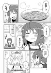  animal_ears chopsticks closed_eyes comic doujinshi eating greyscale hat highres inubashiri_momiji monochrome multiple_girls mystia_lorelei nekotoufu open_mouth touhou translated undershirt wings 