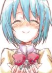  blue_hair closed_eyes engiyoshi grief_seed hair_ornament hairclip mahou_shoujo_madoka_magica miki_sayaka school_uniform short_hair smile spoilers tears 