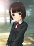  bangs blush brown_eyes brown_hair open_mouth ryunnu sakurada_maon school_uniform short_hair solo tamayura 