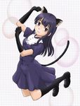  animal_ears black_gloves black_hair blush cat_ears cat_tail dress elbow_gloves gloves jumping kamosikayasyamoji long_hair paw_pose purple_eyes purple_hair smile socks solo tail working!! yamada_aoi 