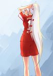  adjusting_hair bow bundesliga fc_bayern_munchen fujiwara_no_mokou hair_bow kumo_ryuun long_hair ponytail red_eyes shorts soccer soccer_uniform solo sportswear touhou very_long_hair white_hair 