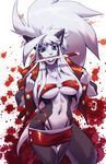  blood_stains breasts canine cleavage clothed clothing dagger fangs female femme_fatale knife looking_at_viewer mammal skimpy solo tail unconvincing_armor warrior weapon 