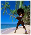  afro anthro avian beach beak big_breasts breasts duck female front_view looking_at_viewer lordstevie non-mammal_breasts nude ocean pose pubes pubic_hair pussy sea seaside solo tree water wood 