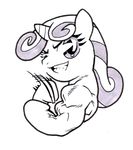  eyelashes female flexing friendship_is_magic hair horn mammal monochrome multi-colored_hair muscles muscular_female my_little_pony plain_background solo sweetie_belle_(mlp) teeth unicorn white_background white_body 