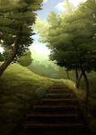  bad_pixiv_id grass highres hill no_humans original rock scenery stairs toshiyu_(10shi_yu) tree 