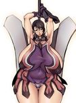  apron armor armpits arms_above_head arms_up black_hair breasts cattleya curvy erect_nipples flower gigantic_breasts glasses gloves hair_ornament higuma hips holding huge_breasts milf muscle open_mouth panties plump ponytail queen&#039;s_blade queen's_blade short_hair sideboob solo standing sword thick_thighs thighs underwear weapon wide_hips 