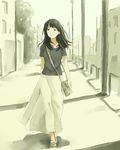  bad_id bad_pixiv_id bag black_hair freckles hanno long_hair long_skirt original road sandals short_sleeves skirt solo street summer vanishing_point walking 