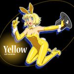  animal_ears bird blonde_hair blue_eyes bow bowtie bunny_ears bunnysuit detached_collar dove elbow_gloves fukusuke_hachi-gou gloves hat highres original pantyhose short_hair solo top_hat wrist_cuffs yellow yellow_legwear 