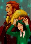  armor bad_id bad_pixiv_id beard bob_cut cape facial_hair fate/zero fate_(series) green_eyes green_hair height_difference male_focus multiple_boys mushiba_natta necktie petting red_eyes red_hair rider_(fate/zero) size_difference tears waver_velvet wince 