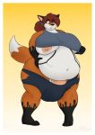  anthro balls big_breasts biped black_nose breasts canine clothed clothing expansion female fox herm intersex mammal nipples orange_eyes overweight overweight_intersex penis signature simple_background solo standing theroflcoptr 