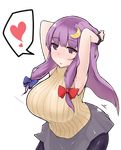  akitsuchi_shien armpits arms_up breasts crescent crescent_hair_ornament hair_ornament heart huge_breasts long_hair pantyhose patchouli_knowledge purple_eyes purple_hair skirt sleeveless solo spoken_heart sweater touhou 