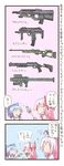  alternate_headwear assault_rifle battlefield_(series) battlefield_3 benelli_m1014 blue_hair bullpup cirno closed_eyes comic fim-92_stinger fn_f2000 fujiwara_no_mokou gun h&amp;k_mp7 hair_ribbon heckler_&amp;_koch kamishirasawa_keine long_hair multiple_girls ribbon rifle rocket_launcher shotgun smile sniper_rifle submachine_gun sv-98 touhou translated weapon white_hair zuizou 