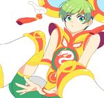  bad_id bad_pixiv_id chinese_clothes detached_sleeves dragon_kid green_eyes green_hair hat huang_baoling paruru_(yu-cho) pout short_hair shorts simple_background solo superhero thighhighs tiger_&amp;_bunny white_background 