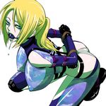  arms_behind_back ass ball_gag bdsm blonde_hair blue_eyes bondage bound breasts covered_nipples drooling face gag gagged hanging_breasts huge_breasts kneeling legs leotard nina_williams nonjake ponytail solo tekken thighs 