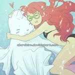  &hearts; aka-shiro bikini blush breasts clothed clothing couple dewgong dugong eyes_closed eyewear fangs female flat_chested glasses hair horn hug long_hair long_red_hair nintendo pok&#233;mon pok&eacute;mon red_hair skimpy small_breasts swimsuit tight_clothing underwater video_games water watermark 