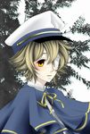  bandage bandages blonde_hair child eyepatch hat male male_focus oliver_(vocaloid) sailor sailor_hat short_hair shota smile tree vocaloid yellow_eyes 