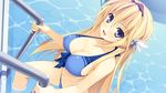  :d bare_shoulders bikini blonde_hair blue_bikini blush breasts caustics cleavage collarbone covered_nipples elcia_harvence front-tie_top game_cg hair_intakes hair_ornament hairband koikishi_purely_kiss large_breasts long_hair navel open_mouth partially_submerged pool pool_ladder smile solo swimsuit water wet wet_hair yuuki_hagure 