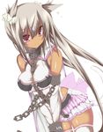  animal_ears banned_artist bare_shoulders bdsm bondage bound chain collar detached_sleeves hair_ornament long_hair original pink_eyes shugami silver_hair simple_background solo tail thighhighs very_long_hair zettai_ryouiki 