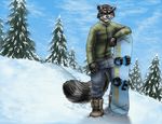 azban blue_eyes boots cute footwear infantry male mammal one_eye_closed raccoon sabretoothed_ermine smirk snow snowboard snowboarding soldier solo wink winter 