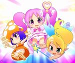  blonde_hair blush chibi fairy fairy_wings gdgd_fairies green_eyes hair_ornament hiro_hiroki korokoro looking_at_viewer multiple_girls mushroom open_mouth panties pikupiku pink_eyes pink_hair ponytail purple_eyes purple_hair shirushiru skull_hair_ornament smile twintails underwear wings 