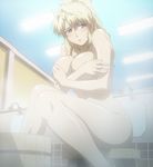  blonde_hair blue_eyes breasts freezing freezing_(series) highres large_breasts long_hair nude satellizer_el_bridget screencap sitting solo stitched 