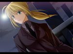  ahoge artoria_pendragon_(all) bad_id bad_pixiv_id blonde_hair dutch_angle fate/zero fate_(series) formal green_eyes letterboxed long_hair necktie ponytail reverse_trap saber suit yashano_akira 