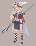  armor bident blonde_hair head_wings helmet original polearm red_eyes sailor_collar sandals skirt solo spear valkyrie weapon weno 