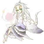  barefoot dark_souls dragon_girl fur green_eyes long_hair lowres papiko_(pricilla) priscilla_the_crossbreed souls_(from_software) tail white_hair 