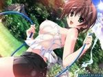  breasts brown_hair lowres smile sun_shine water water_pipe 