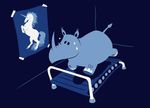  blue_background equine modern_society plain_background poster reduce_weight rhino rhinoceros treadmill unicorn 