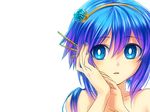  aoki_lapis blue_eyes blue_hair close-up hair_ornament hands highres komatsu_makoto multicolored_hair nail_art nail_polish open_mouth simple_background solo tourmaline two-tone_hair vocaloid 