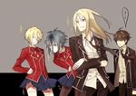  4boys bad_id bad_pixiv_id blonde_hair blue_eyes brown_hair crossdressing crossed_arms daryl_yan grey_hair guilty_crown hand_on_hip kido_kenji long_hair male_focus multiple_boys necktie otoko_no_ko ouma_shuu pantyhose purple_eyes school_uniform short_hair skirt thighhighs tsutsugami_gai yantou828 