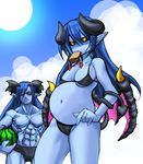  astaroth belial_(shinrabansho) bikini blue_hair blue_skin demon_girl demon_tail food horns melon photoshop pregnant shinrabansho succubus wings yellow_eyes 