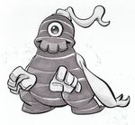  cyclops dusclops grey greyscale monochrome nintendo plain_background poinko pok&#233;mon pok&eacute;mon smile solo video_games white_background 