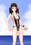  black_hair long_hair rosario+vampire swimsuit toujou_ruby wand witch 